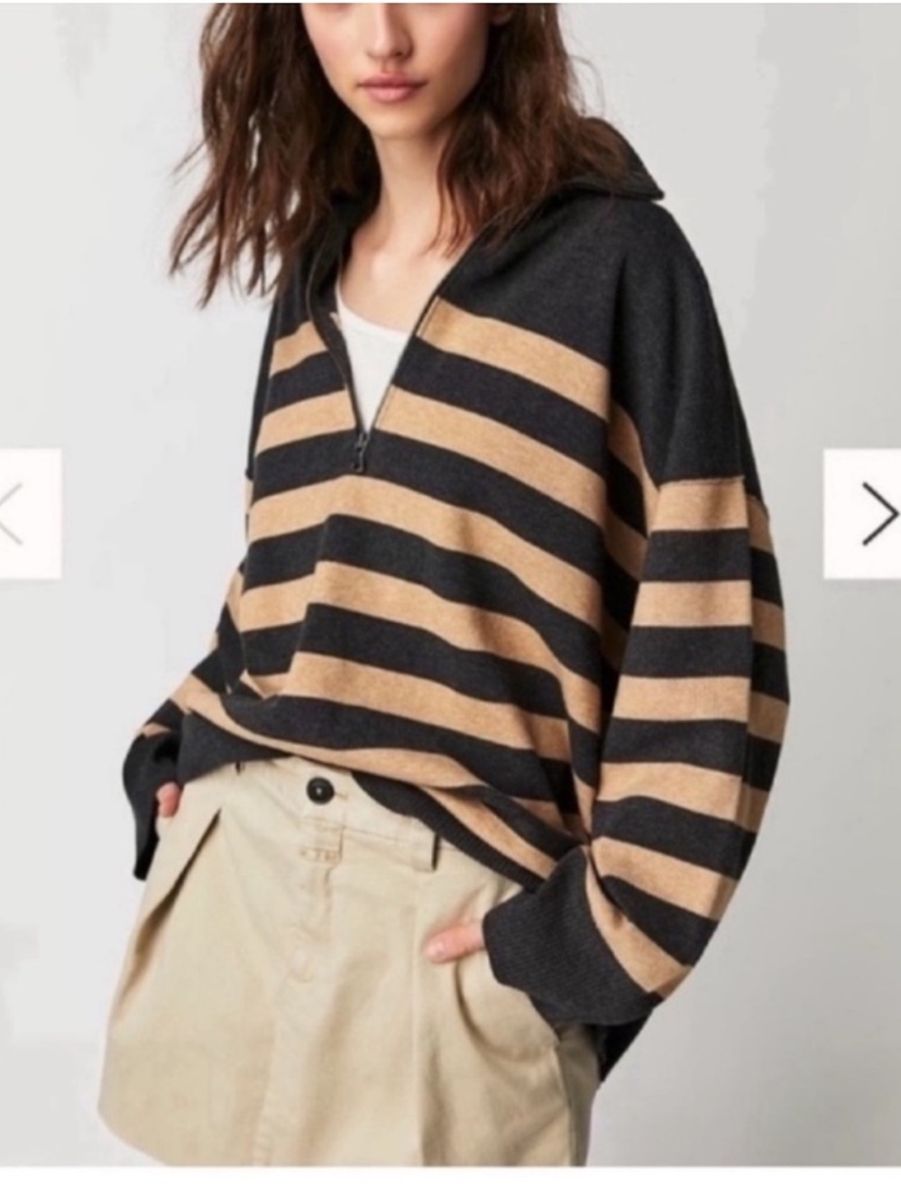 Free People 1/4 zip Black and Tan Coastal stripe pullover sweater size X small - Picture 2 of 13